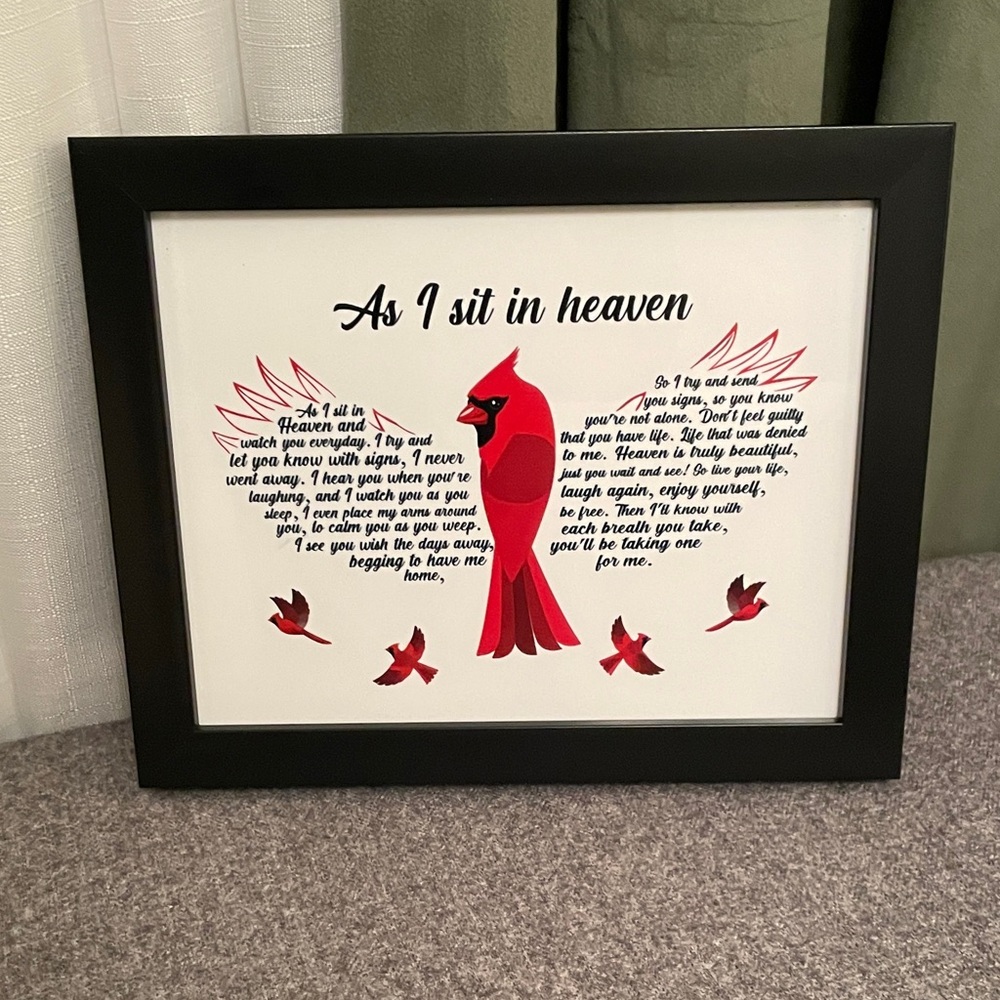 AS I SIT IN HEAVEN Framed Wall or Tabletop Cardinal Light Up Condolence Gift - Picture 1 of 12